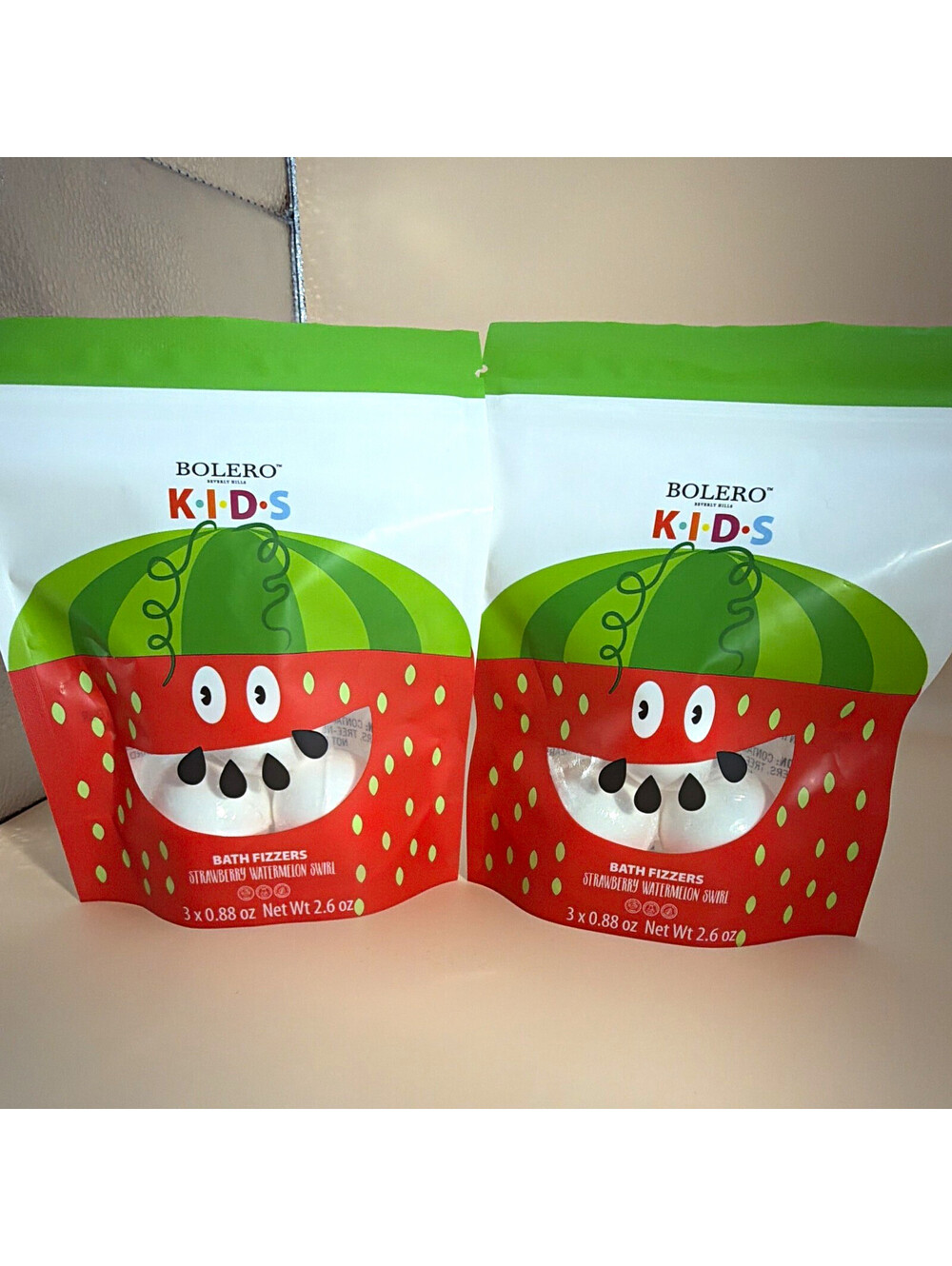 Bolero Kids Bath Fizzies Strawberry Watermelon Swirl 3ct 2.6oz lot of 2
